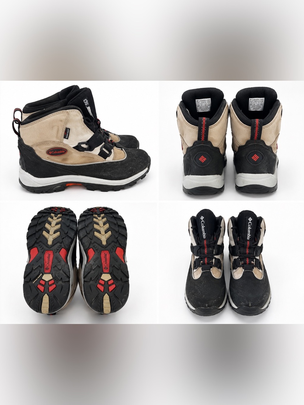 Columbia Black and Beige Women's Waterproof Winter Hiking Boots with Red Accents